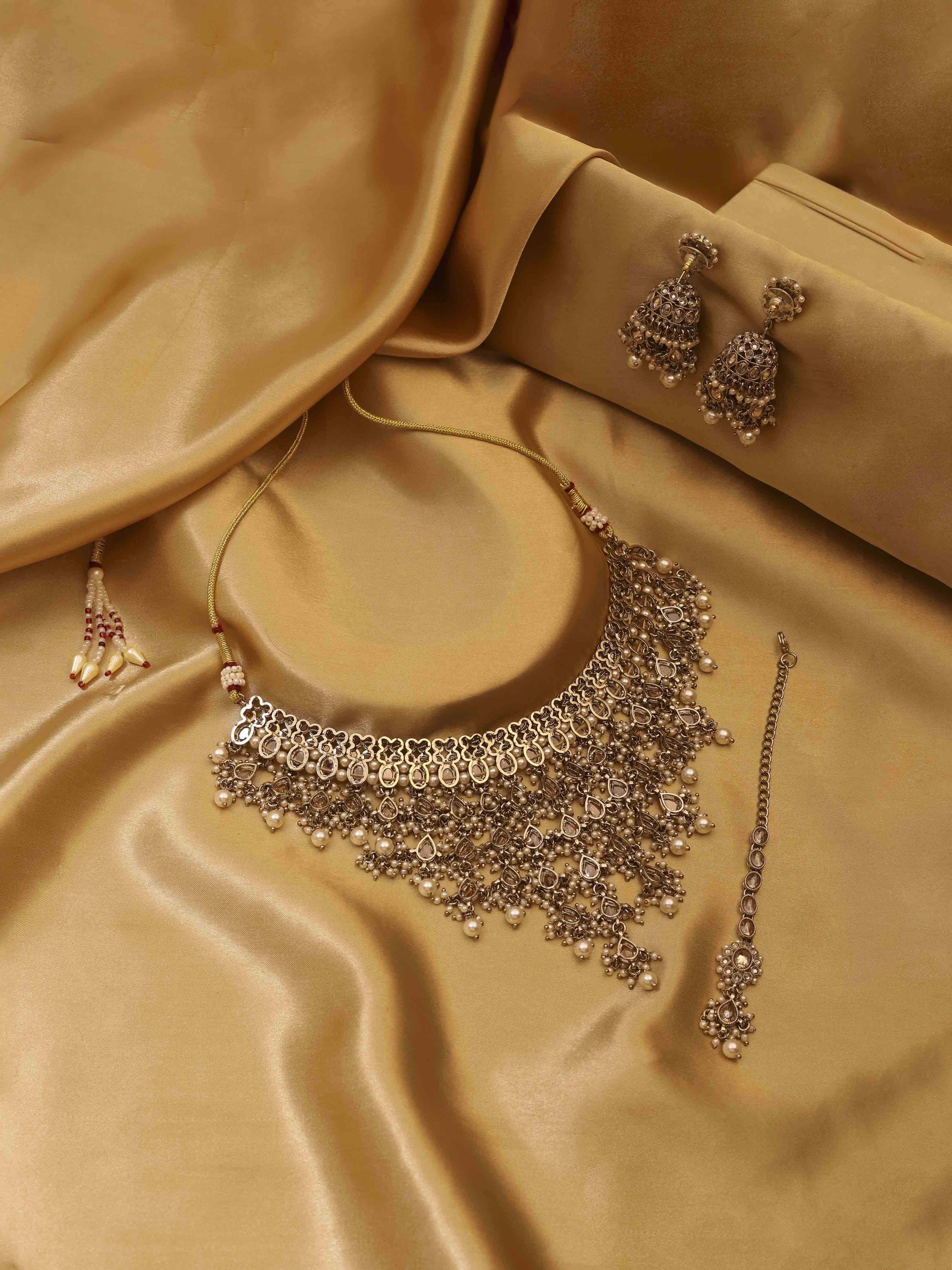 Gold Plated Brass Statement Necklace Set image number 2