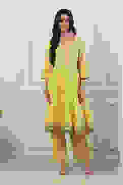 Yellow Cotton Anarkali Suit Set image number 6