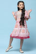 Pink Mosaic Printed Chiffon Dress With Smocking On Yoke image number 5