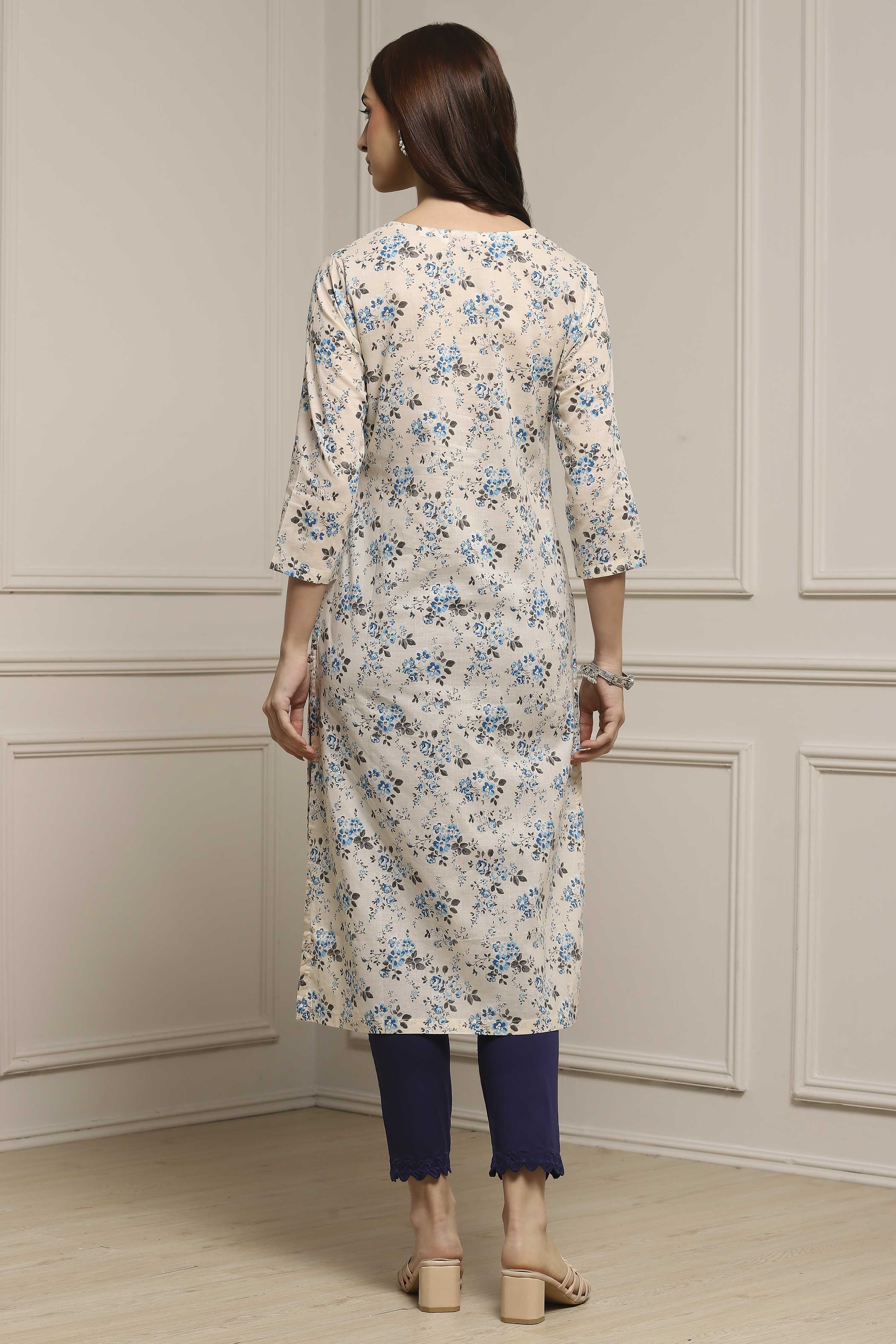 Cream Cotton Kurta image number 3