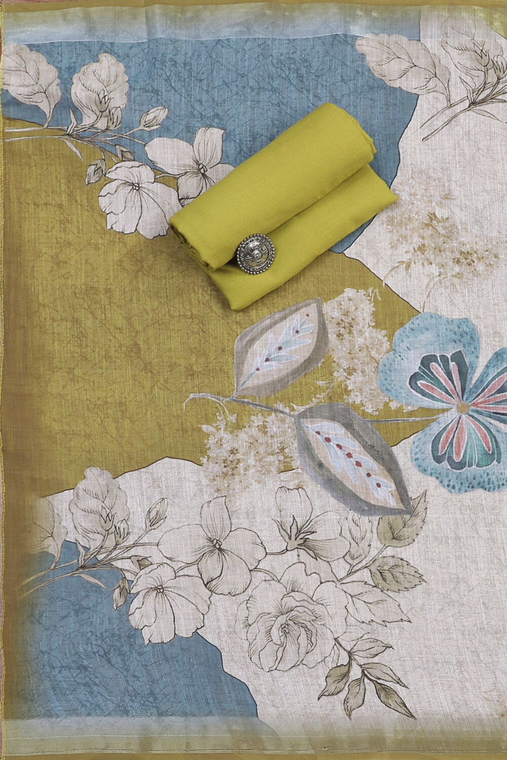 Light Green Linen Embroidered Unstitched Suit Set image number 2