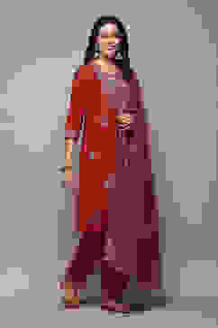 Red Rayon Straight Kurta Salwar Suit Set image number 6