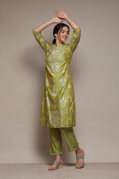 Olive Polyester Straight Printed 2 Piece Set image number 0