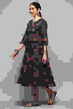 Teal Cotton Flared Printed Dress image number 2