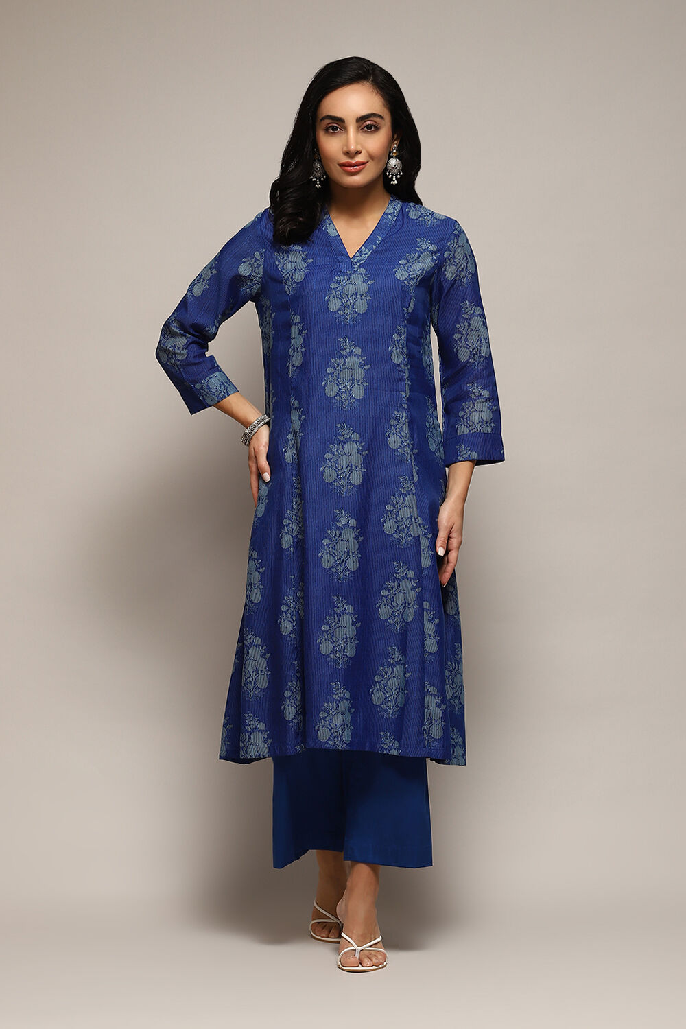 Pink Poly Chanderi A-Line Printed Kurta Palazzo Suit Set image number 0