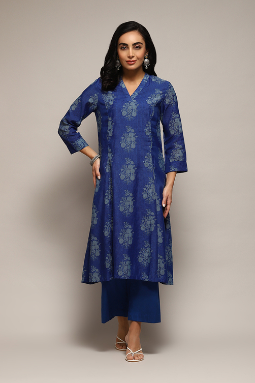 Pink Poly Chanderi A-Line Printed Kurta Palazzo Suit Set image number 0