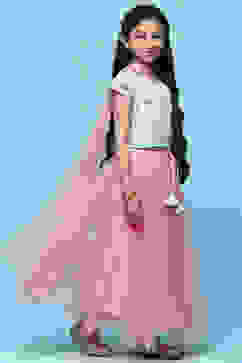 Pink Net Lehenga With Cotton Floral Blouse & Net Dupatta image number 6