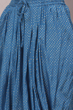 Blue Art Silk Asymmetric Kurta Salwar Suit Set image number 3