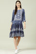 Blue Cotton Flared Fusion Dress