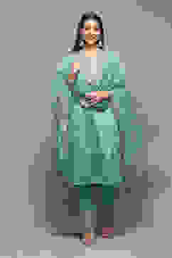 Sea Green Polyester Straight Kurta Salwar Suit Set image number 0