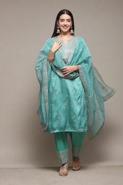 Sea Green Polyester Straight Kurta Salwar Suit Set image number 0