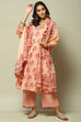 Peach Cotton A-Line Kurta Palazzo Suit Set