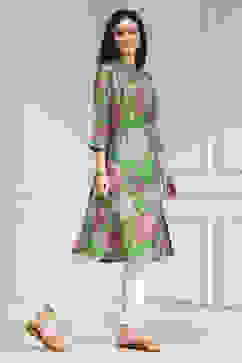 Green Floral Printed Straight Kurta image number 4