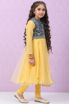 Mustard Yellow Art Silk Anarkali with Jacket Kurta Churidar Suit Set image number 8