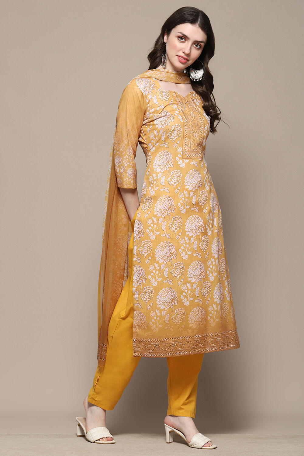 Mustard Cotton Blend Digital Print Unstitched Suit Set image number 7