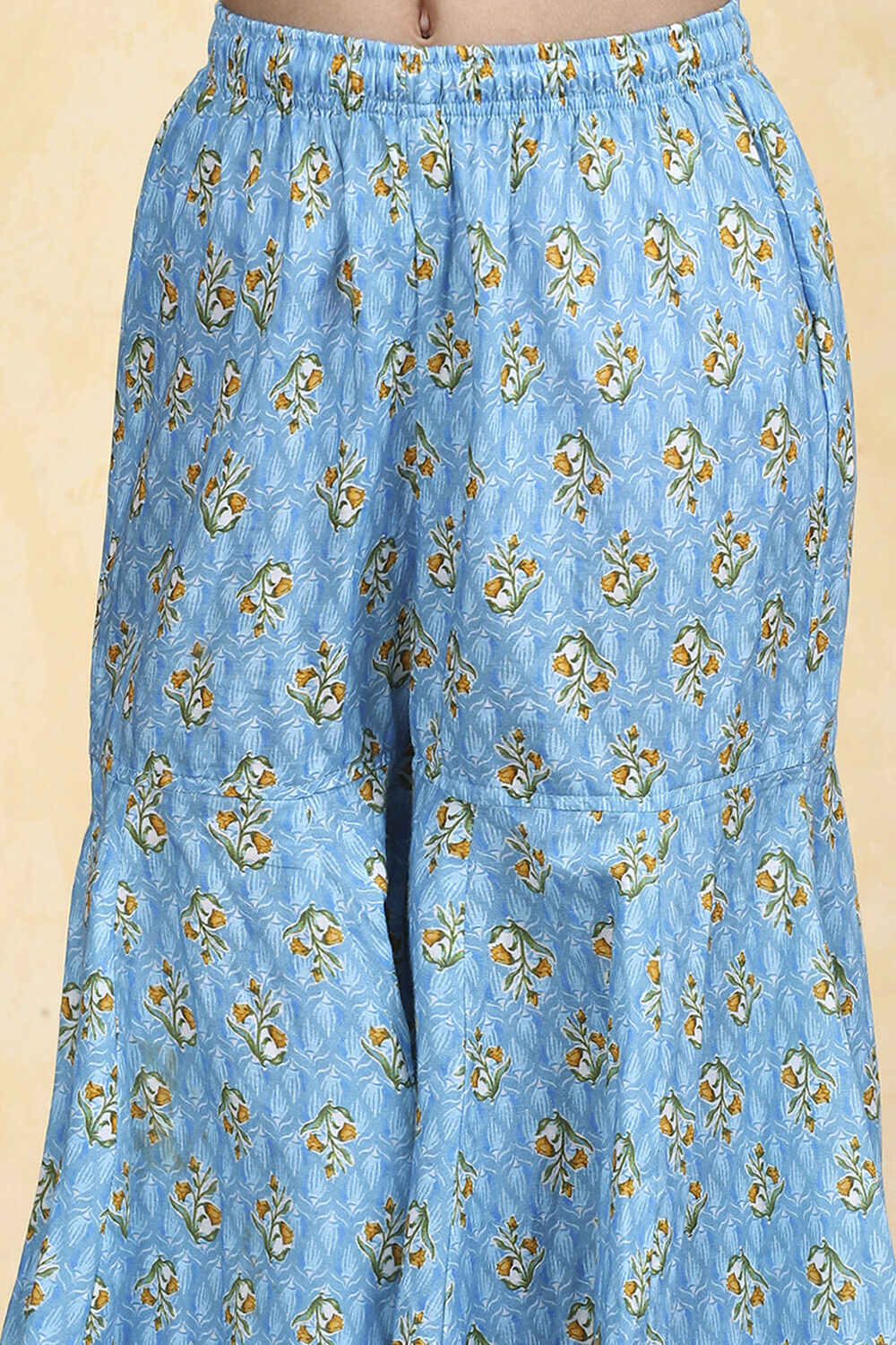 Blue Cotton Printed Straight Sharara Suit Set image number 2