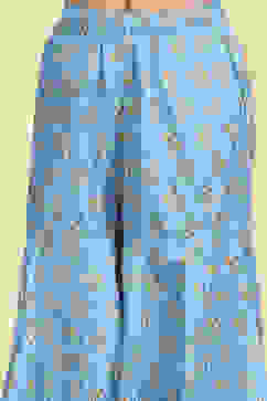 Blue Cotton Printed Straight Sharara Suit Set image number 2