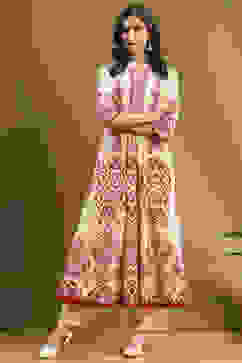 Ecru and Rust Cotton Printed Anarkali Kurta Set image number 6