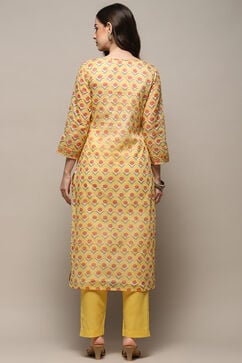 Yellow Cotton Blend Unstitched Suit set image number 6