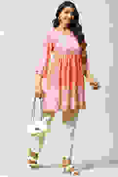 Pink LIVA Flared Kurta image number 5