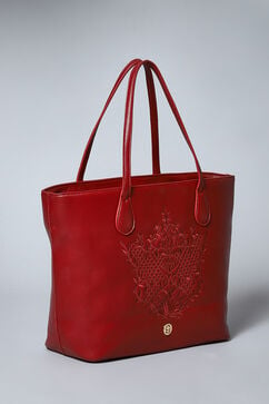 Maroon Pu Leather Tote Bag image number 5