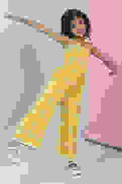 Yellow Cotton Strappy Straight Jumpsuit image number 0