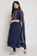 Navy Blue Double Layered Kurta Churidar Suit Set image number 3