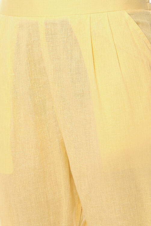 Pastel Yellow Cotton Blend Unstitched Suit Set image number 2