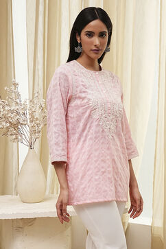 Pink Cotton Yarn Dyed Short Kurta image number 4