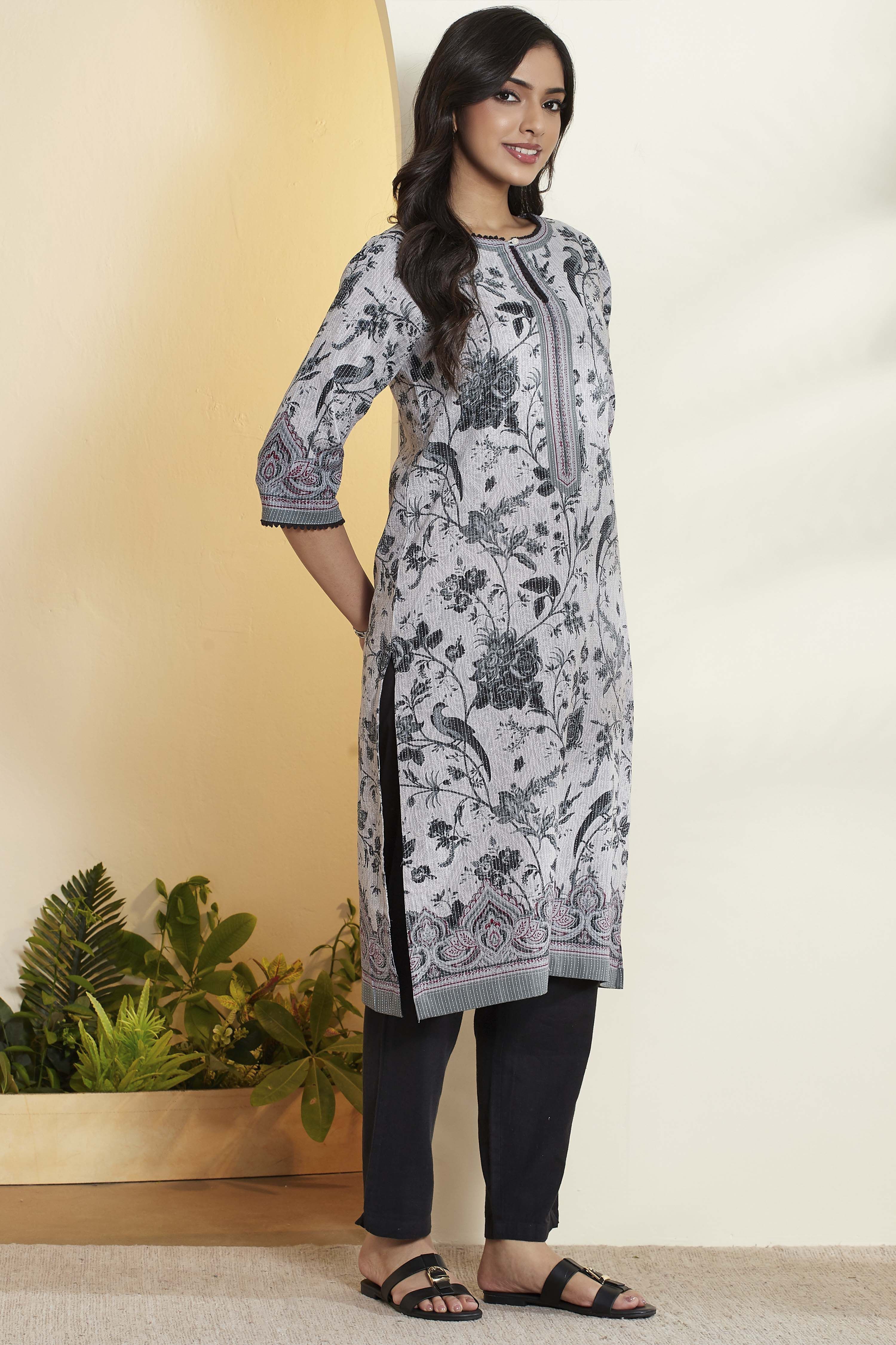 Black Cotton Straight Kurta image number 4