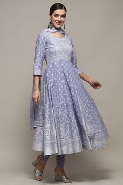 Powder Blue Cotton Anarkali Suit Set image number 6
