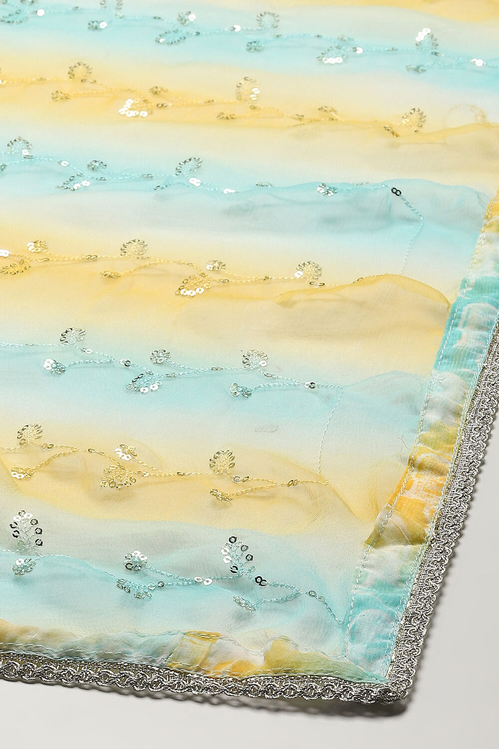 Blue Organza Unstitched Suit set image number 4