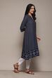 Navy Cotton Straight Yarndyed Kurta image number 4