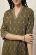 Green Cotton Printed Straight Kurta image number 1