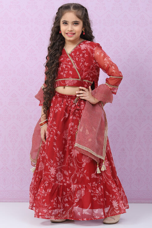 Red Art Silk Lehenga Set image number 5