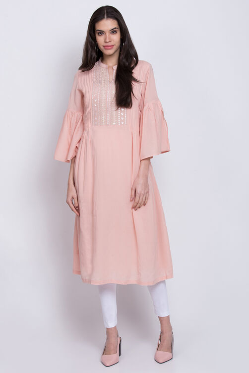 Peach Viscose Cotton A-Line Kurta image number 2