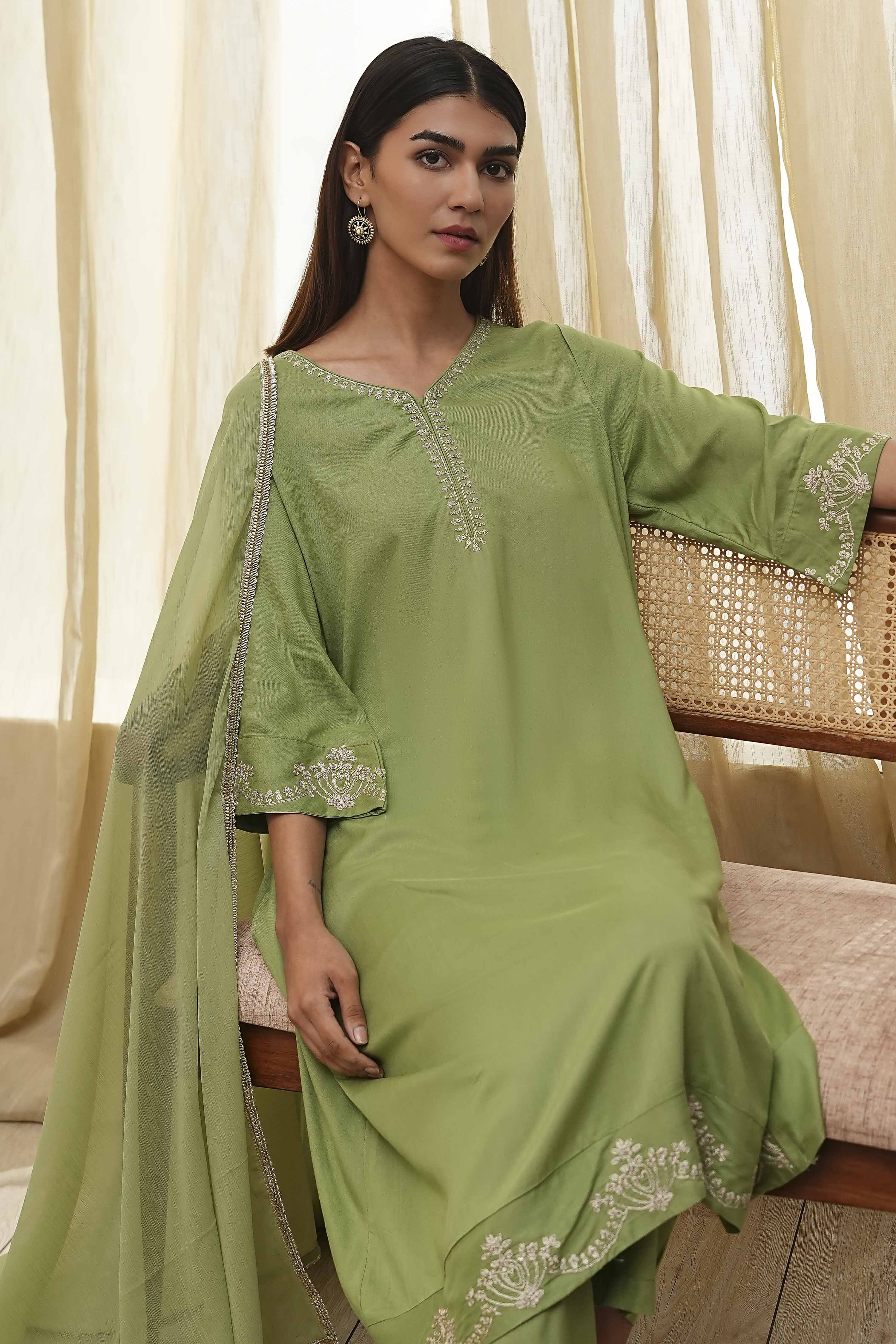 Dull Blue Solid A-Line Suit Set image number 8