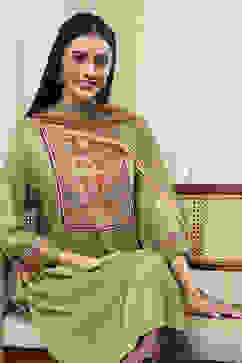 Light Green Solid Gathered Straight Suit Set image number 0