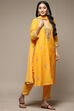 Yellow Cotton Blend Straight Kurta Pants Suit Set