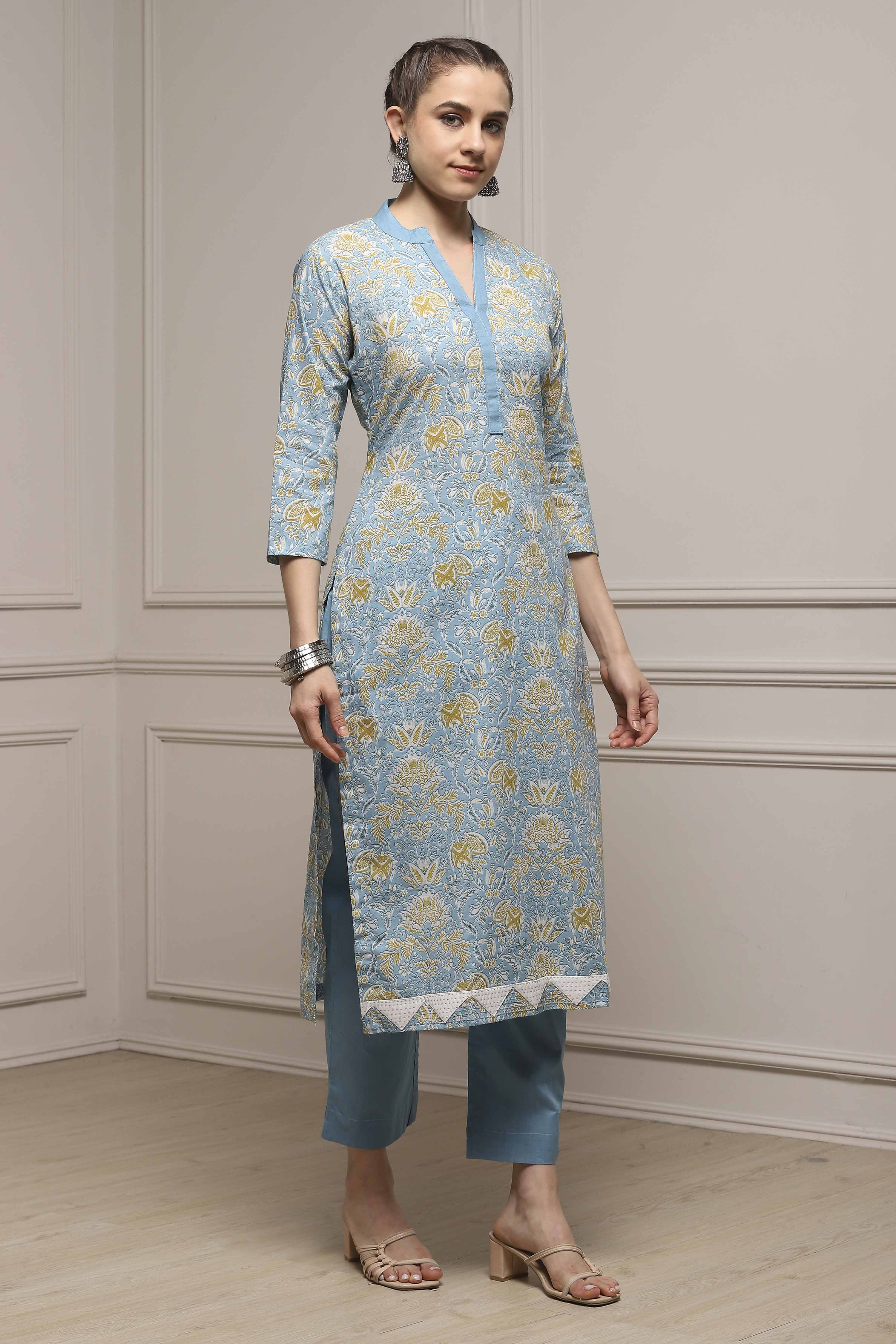 Pink Cotton Hand Block Print Unstitched Suit Set image number 6