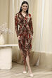 Brown Printed Gathered Tulip Dress image number 0