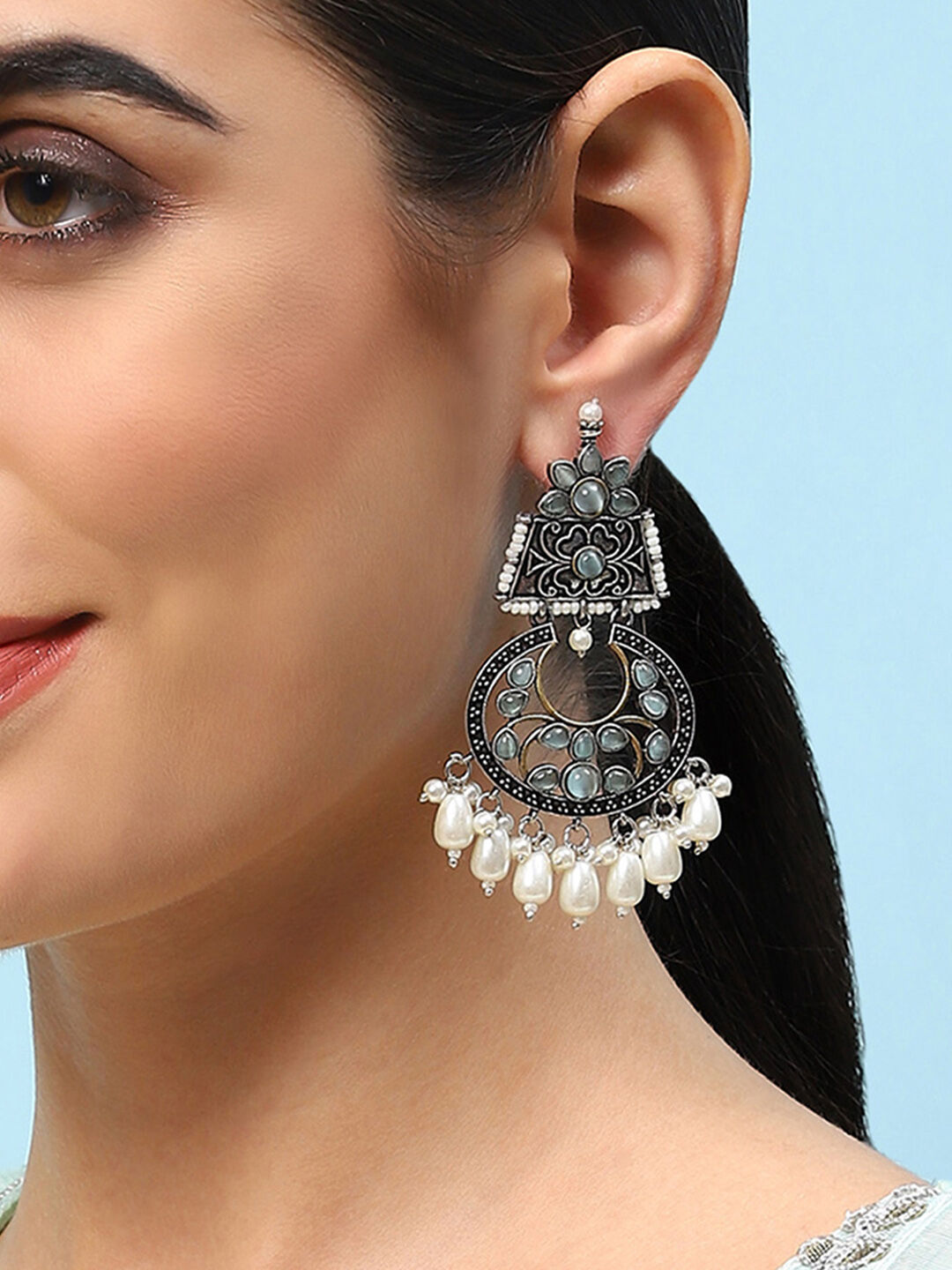 Oxidised Mint Brass Earrings image number 1