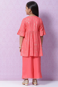 Peach Rayon Flared Printed Kurta image number 4