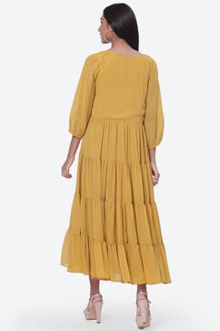 Mustard Art Silk Fusion Dress image number 4