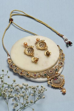Gold Brass Necklace Set image number 2