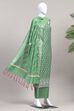 Blue Cotton Printed Embroidered Unstitched Suit Set image number 4