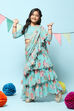 Turquoise Polyester Short Kurta Printed Lehenga Set image number 0