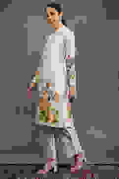 Rohit Bal Ivory Silk Chanderi Floral Printed Straight Kurta Set image number 3