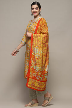 Mango Yellow Viscose Straight Suit Set image number 4