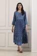 Indigo Ethnic Motifs Flared Midi Dress image number 5